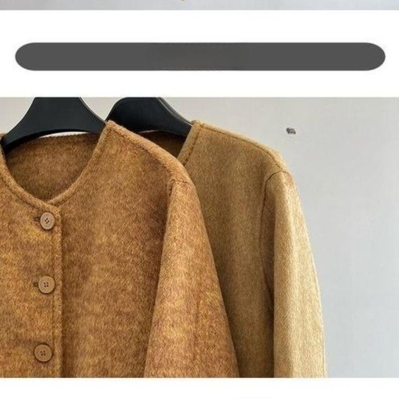 Trendig Kort Ullkappa Dam Höst Vinter Mysig Fuskull Tweedjacka Elegant Lat Stil Toppval