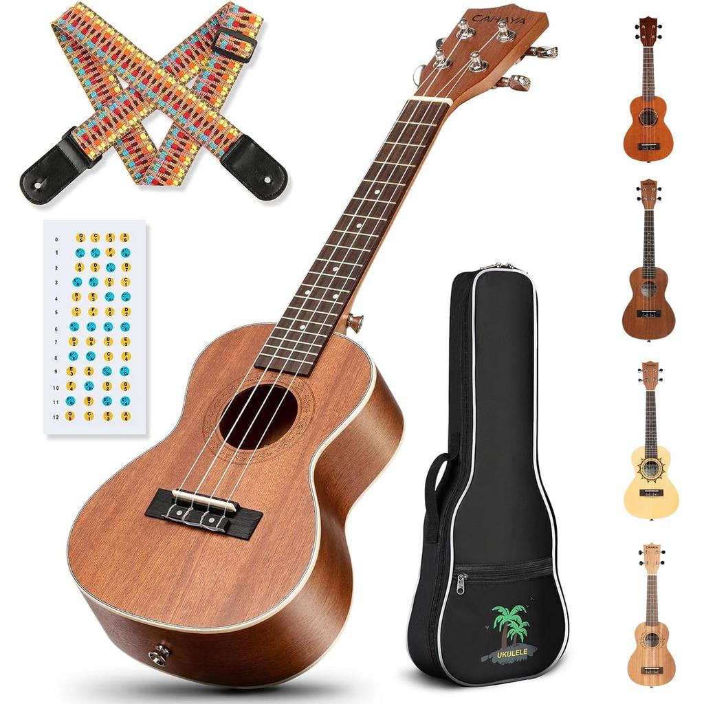 CAHAYA 23 Inch Ukulele Soprano Sapele Wood 3 Year Warranty Soprano Ukulele Ukulele Beginner 3 Piece Set of Accessories Strap x 1 Chord Chart x 1 Gig