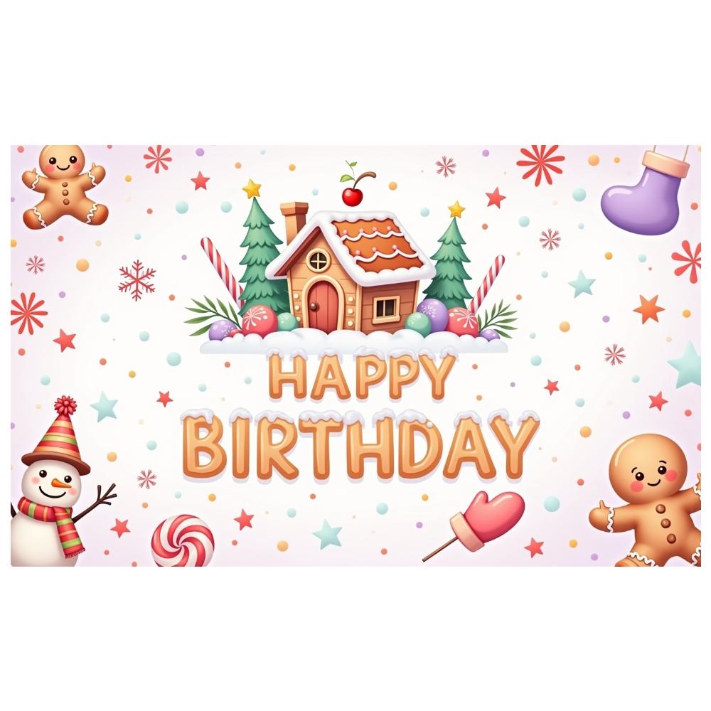 Candyland Display Snowflake Pattern Xmas Birthday Backdrop Background Gingerbread House Winter Party Banner For Christmas