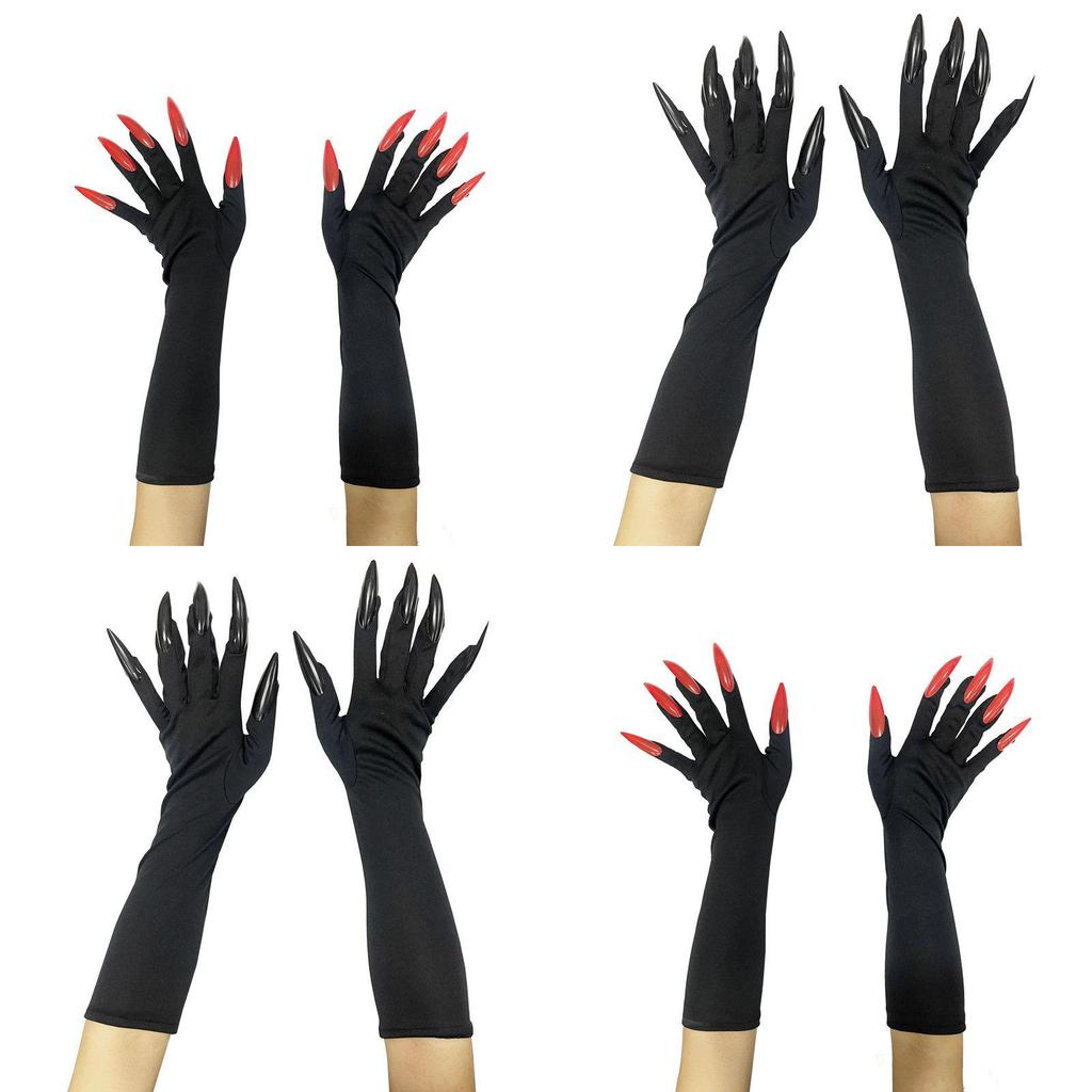 Halloween Long Vampire Claw Gloves With Fake Nails For Cosplay Costume Party