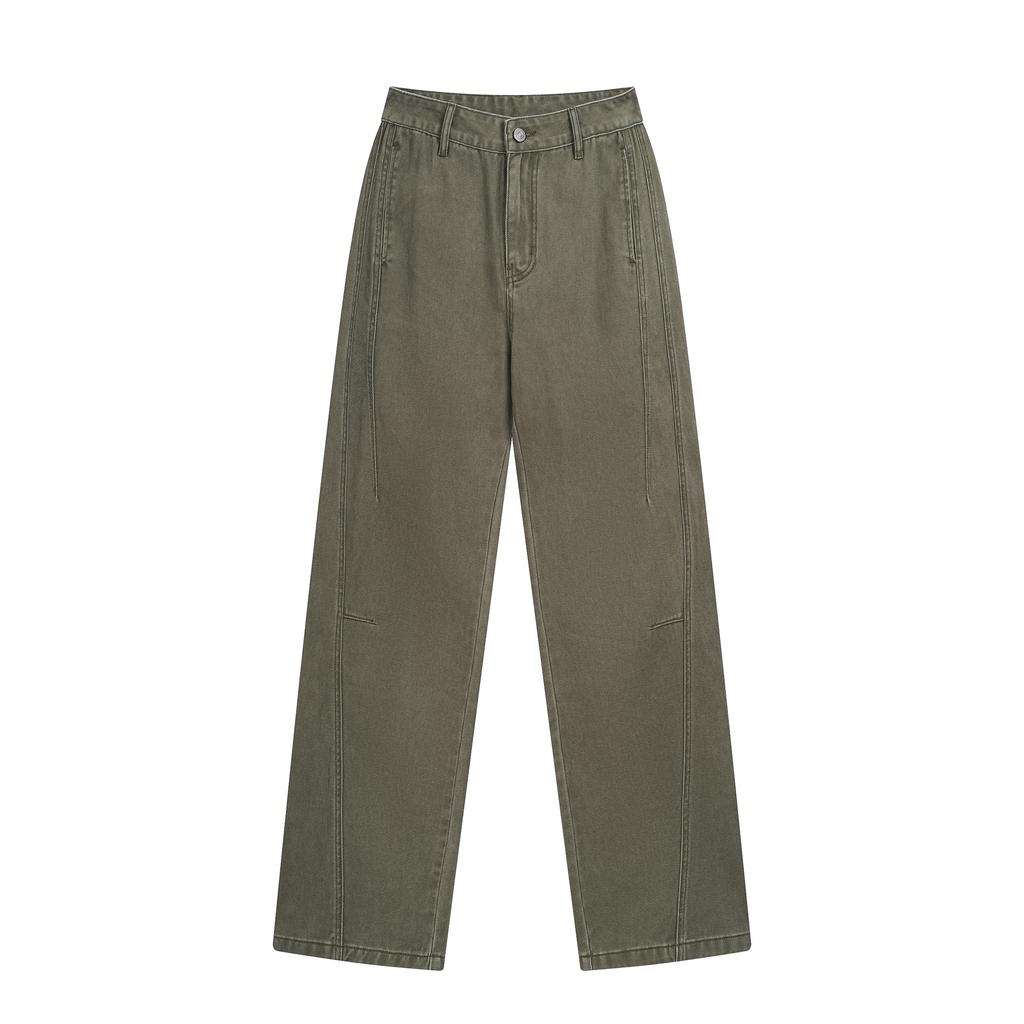 American Retro Trendy Brand Coarse Twill Tooling Casual Pants for Men, Solid Color Loose Wide-leg Drape Straight Trousers for Men