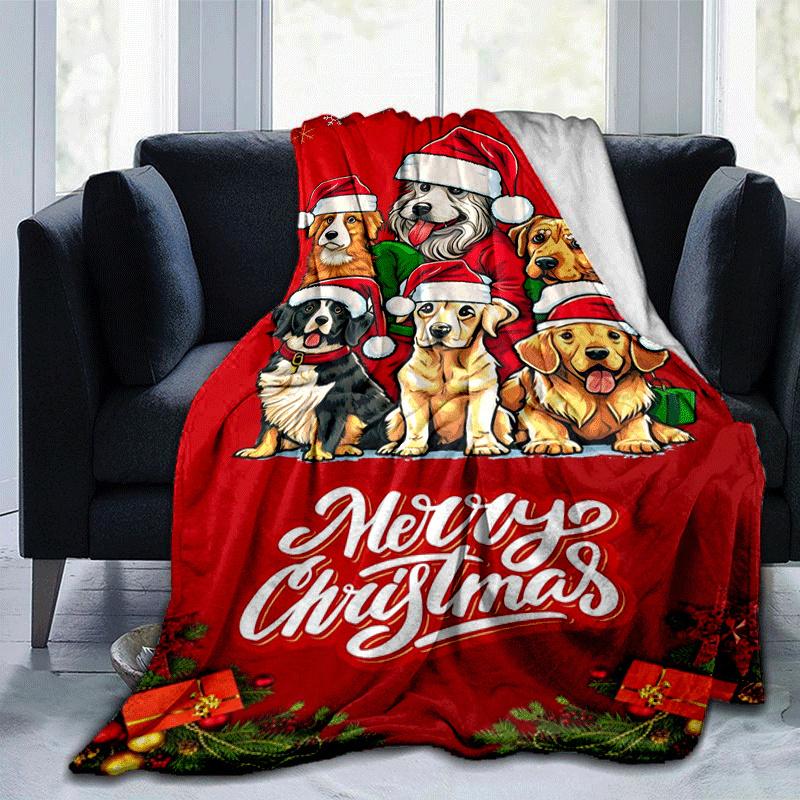 1pc Merry Christmas Printing Lightweight Flannel Blanket, Comfortable and Warm Blanket, for Camping Sofa Bed and Couch Office, in All Seasons