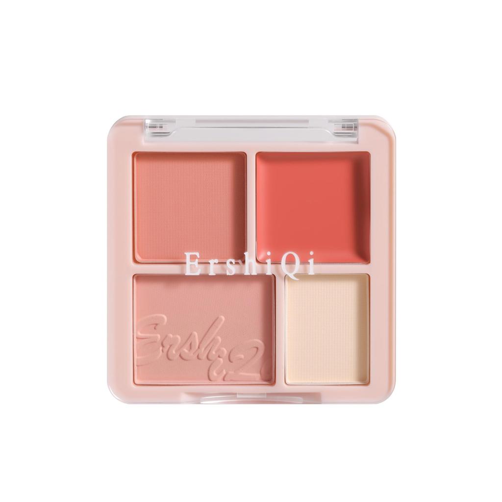 Peach Pink Four-Color Blush & Contour Palette: Natural Matte, Fine Powder, Brightening, Affordable for Students.