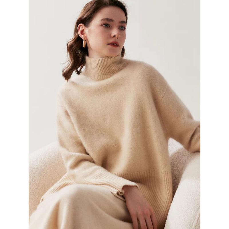 New split-ended loose-knit pullover solid-color turtleneck loose autumn and winter women's sweater