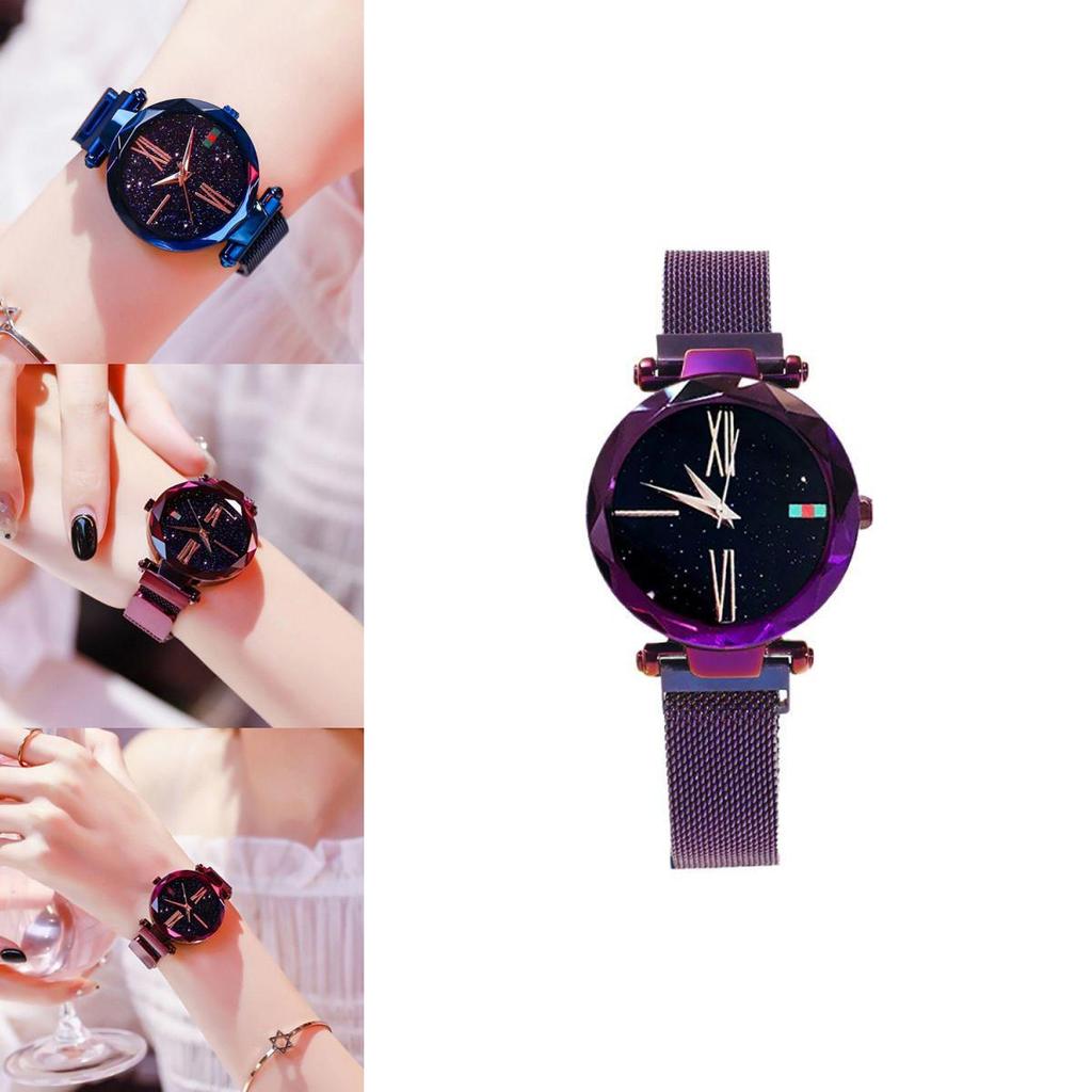 Stylish Women's Prismatic Glass Starry Sky Stainless Steel Bracelet Quartz Wrist Watch