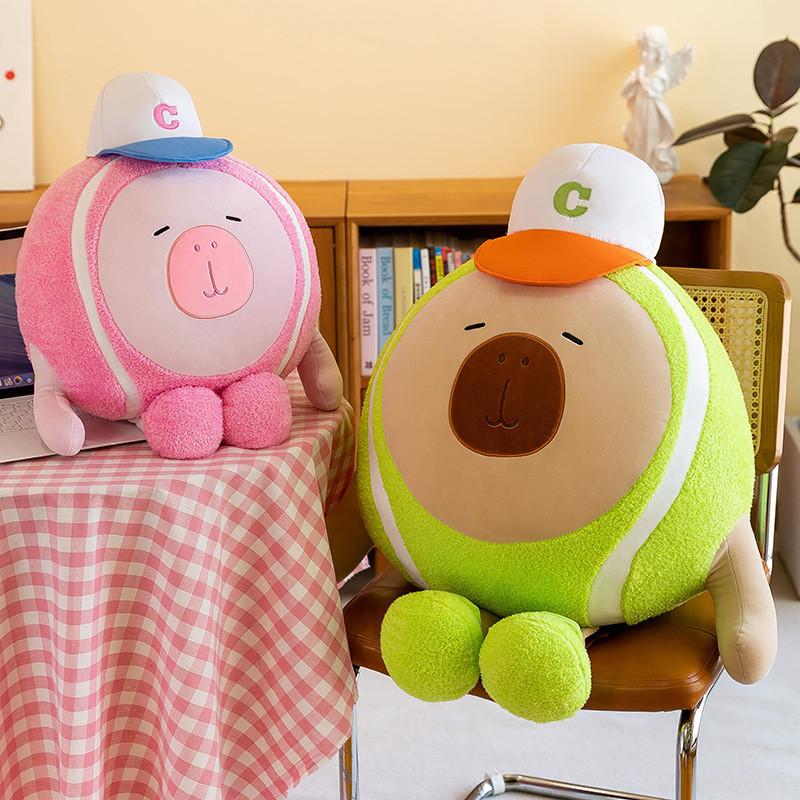 Shaped Tennis Capybara Cute Cartoon Plush Toy Soft Filled Doll Decoration Room
