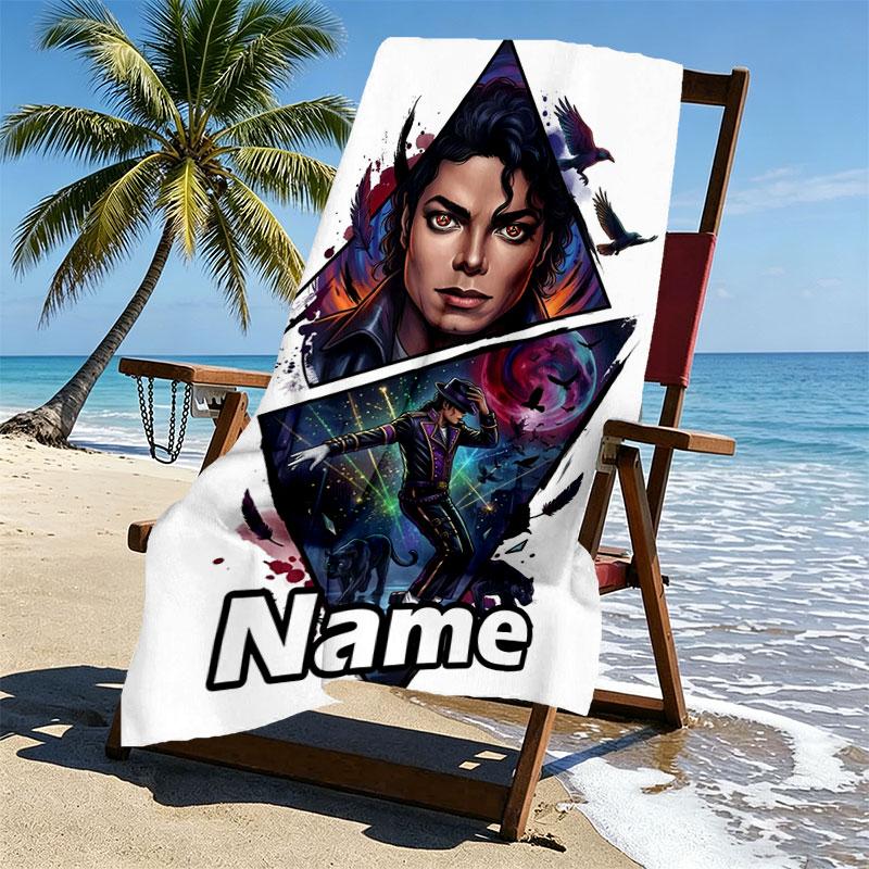 Custom Name Personalized Michael Jackson Print Beach Towel, for Trip Camping Beach Party Home Decor, Birthday Gift for Family & Friends
