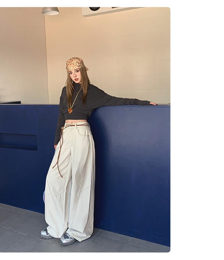 Army Green Retro High-Waisted Wide-Leg Cargo Pants for Women - Slimming and Loose Fit