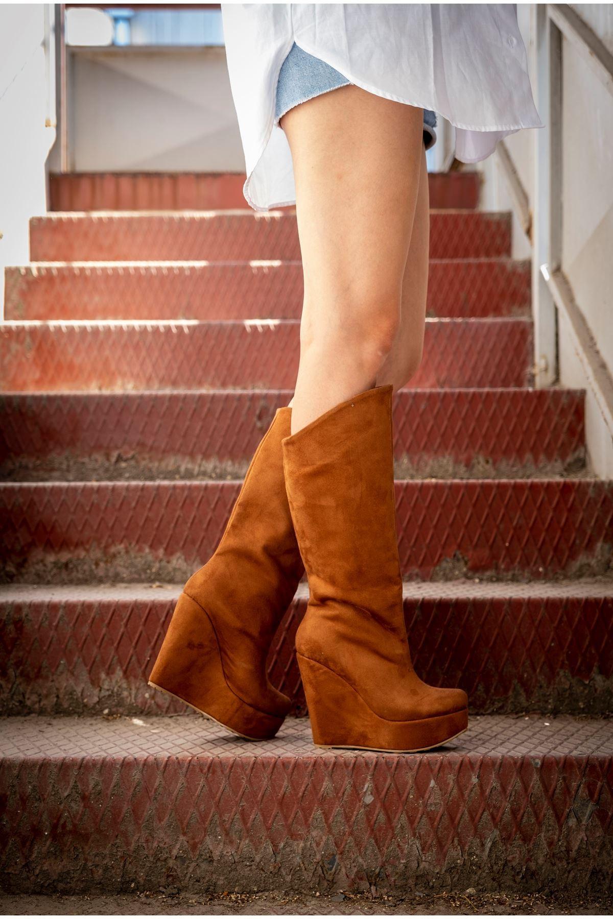 

Женские модные роскошные замшевые ботинки ручной работы на танкетке специального дизайна 35 бежевый