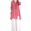 Women Shirt Lapel Long Sleeve Single Breasted Shirt Tops Irregular Hem Solid Color Mid-length Leisure Shirt