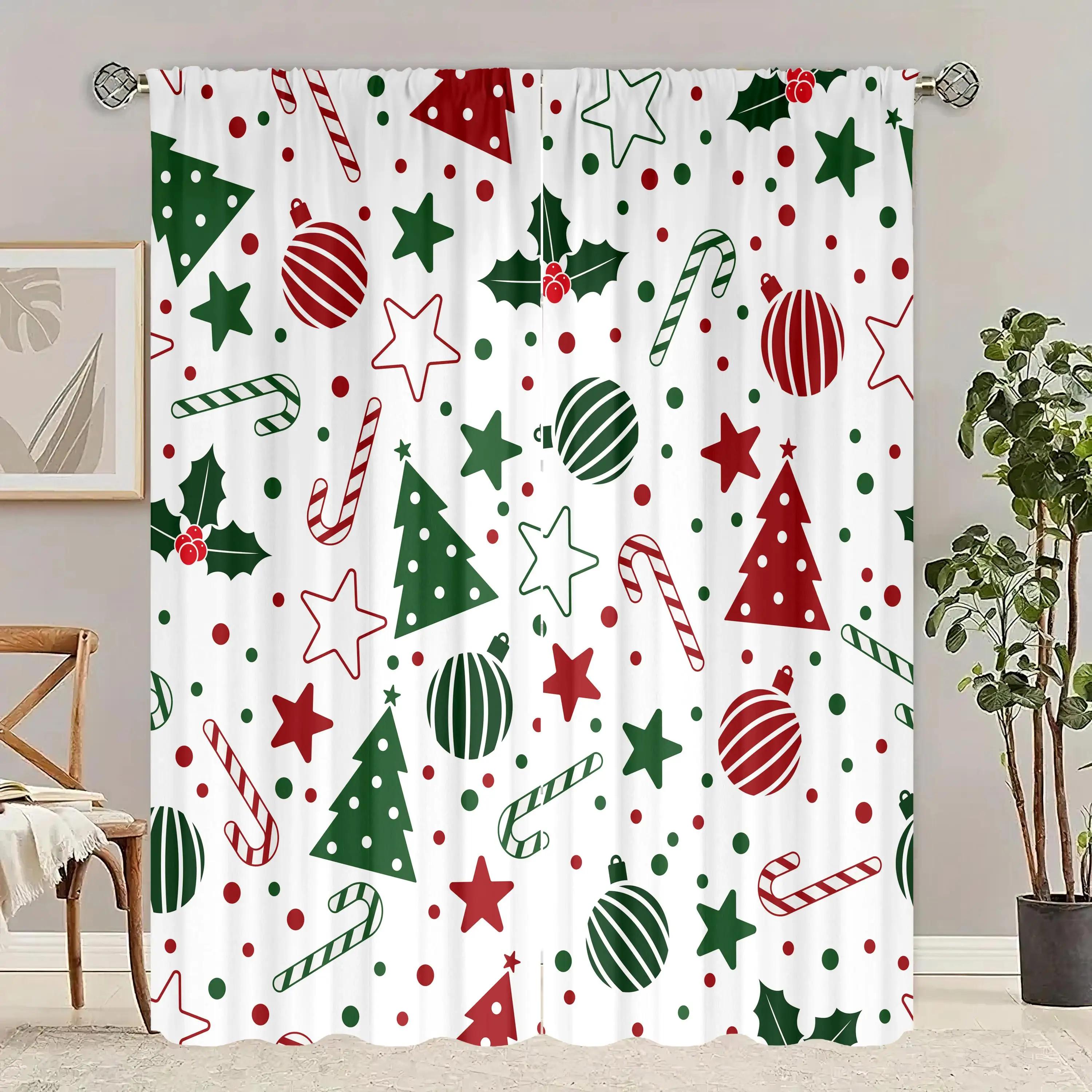 

Christmas Tree Print Curtain Polyester Material Suitable Bedroom Living Room Study Private Space For Sitting Made Of W100*H70(CM)-Hooks&1PCS