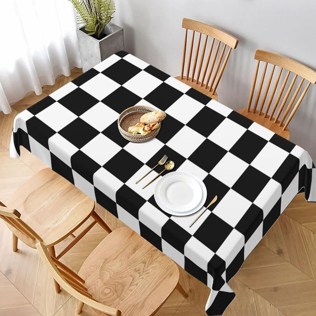 Black White Checkerboard Waterproof Rectangle Tablecloth Kitchen Dinning Table Decor Washable Holiday Party Wedding Decorations