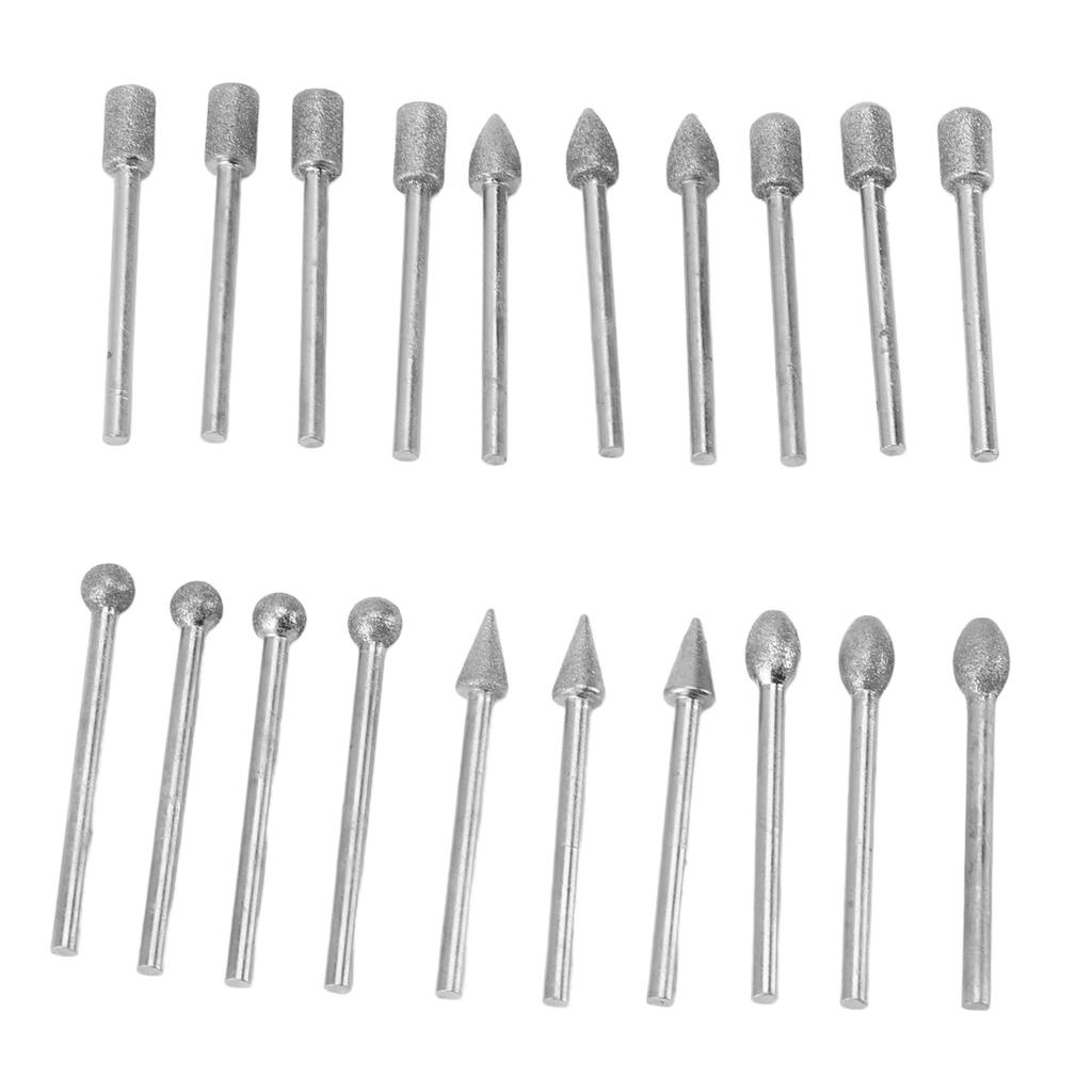 Set de 20 de bucăți Set de șlefuire în piatră, cu tijă de 3 mm, set de biți de șlefuit rotativ pentru sticlă, metal, piatră de jad