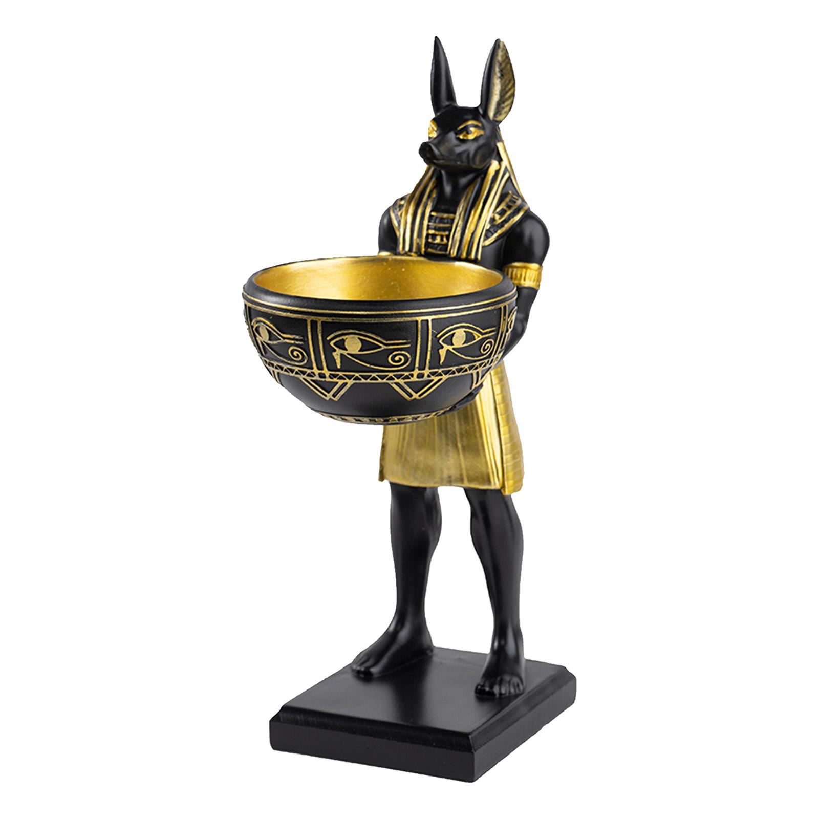 25cm Anubis Statue Resin Egyptian God Figurine with Bowl Ancient Egypt Art Sculpture Gift for Mythology Lovers & History Buffs