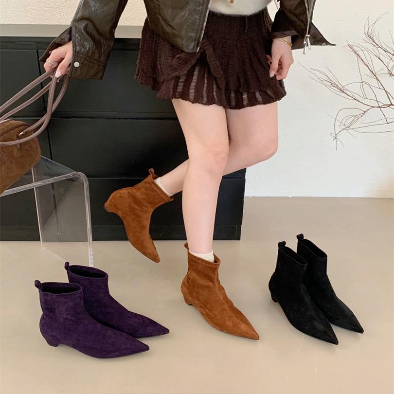 2025 New Versatile Fashion Short Boots Women's Pointed Head Low Heel Simple Temperament Thin Short Boots