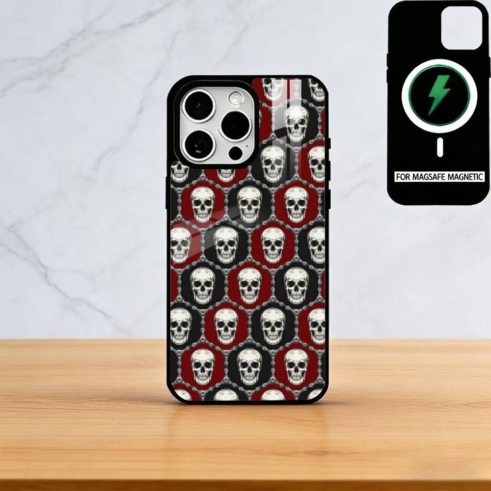 Vintage Red Bats Skull Trendy Pattern Phone Case For iPhone17,16,15,14,13,12,11 Plus,Pro Magnetic with Magsafe Wireless Charging