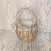 Small Flower Basket Pearl Handle Rattan Woven Flower Basket for Wedding Girl Home Decorations Picnic Garden 18cm