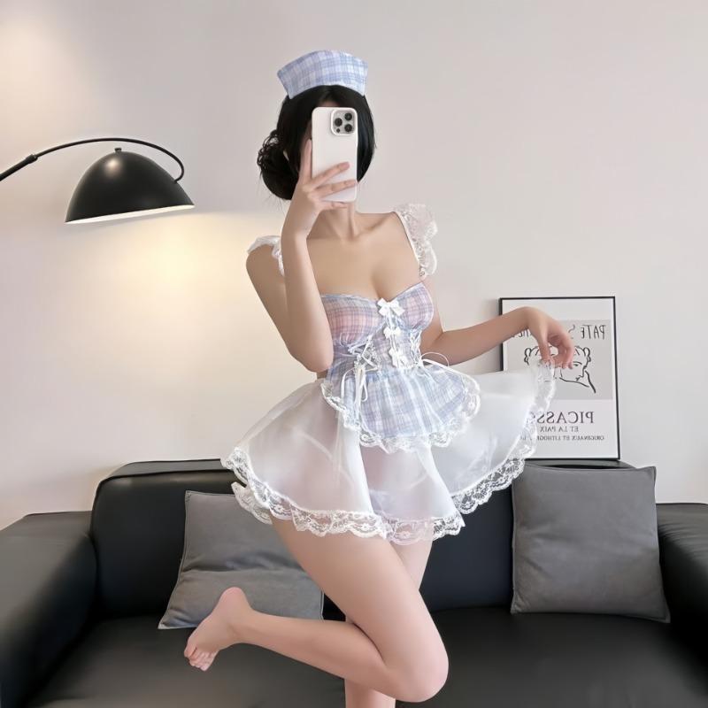 Sweet Loving Maid Babes Lingerie Cos Nurse Flirting Uniform Suit Pure Lust Suspender Mesh Skirt