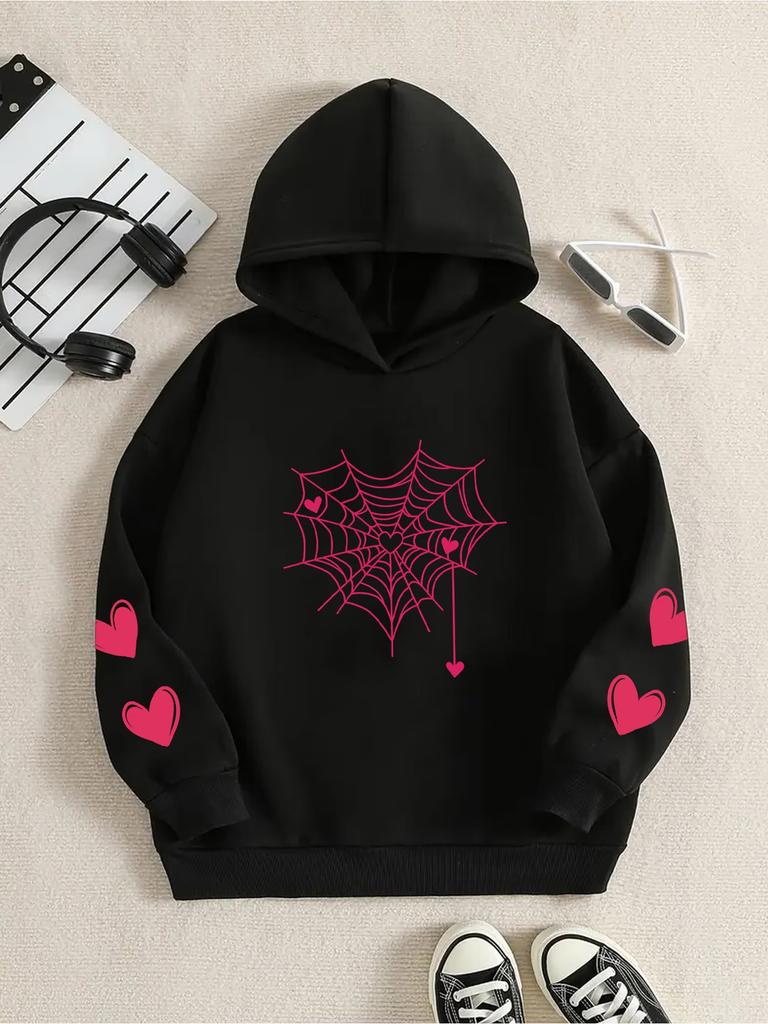 Red Dragon Xiangyun Cherry Blossom Back Printed Hooded Sweater Loose Casual Pullover Shoulder Top