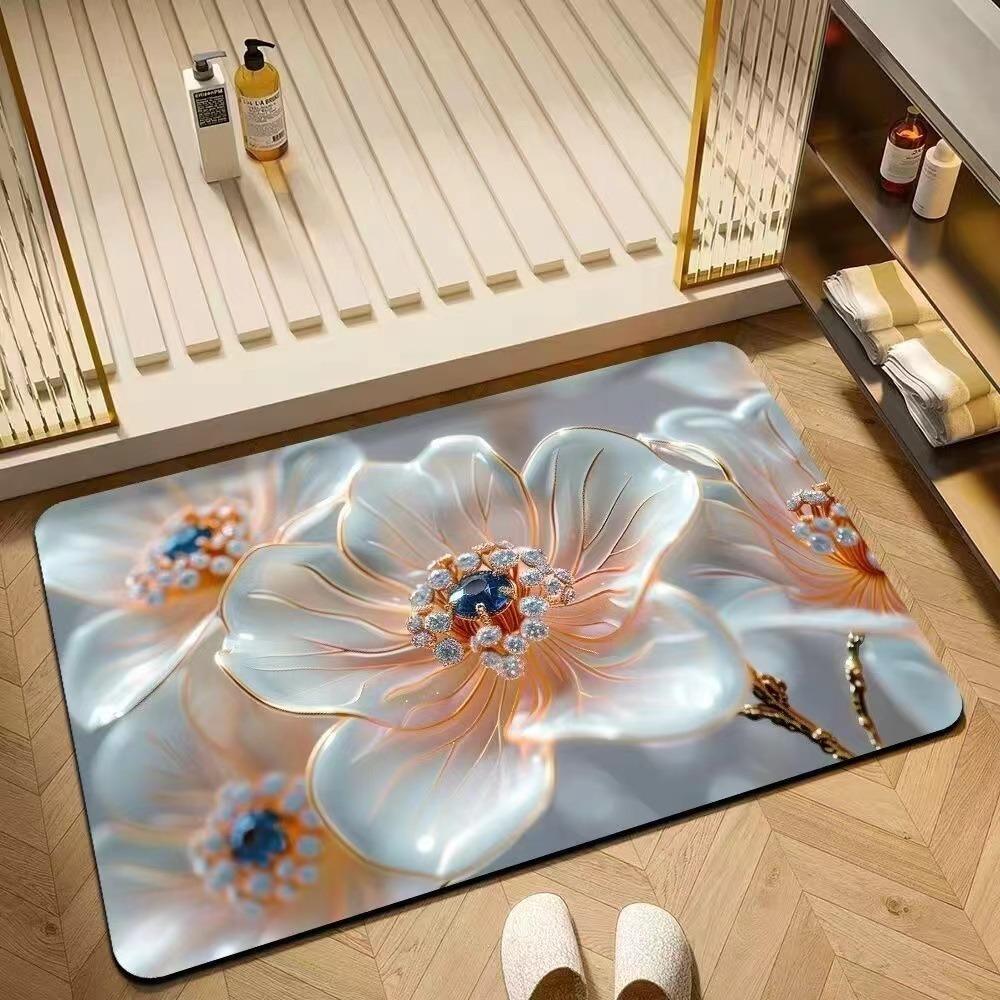 Blumendruck Badezimmer Verdickungsmatte Bad Rutschfeste Teppiche Waschbecken Badewannenseite Bodenläufer Duschraum Fußmatte Memory-Schaum 3D-Pad
