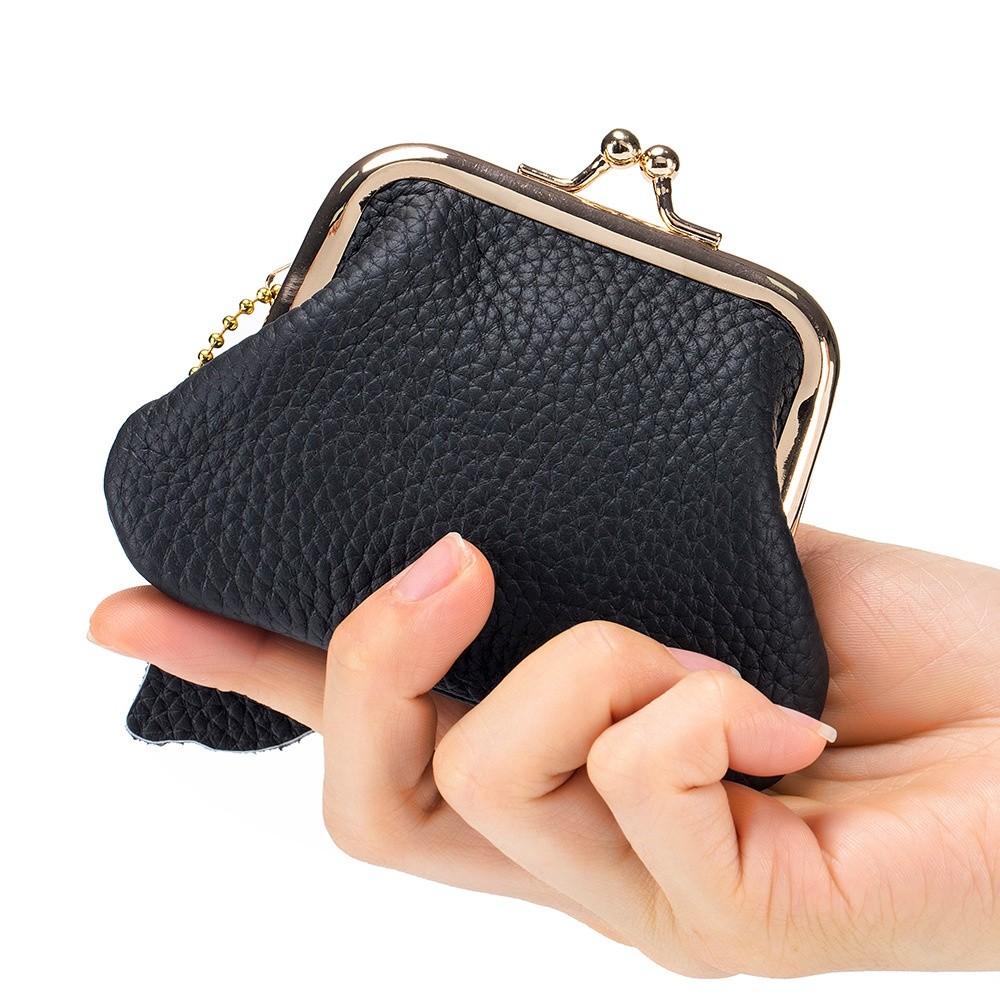 Cow Leather Kiss Lock Leather Wallet Keys/Lipsticks/Earphone Small Item Bag Mini Coin Purse  Women