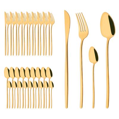40Pcs Flatware Set Mirror Luxury Gold Cutlery Set Stainless Steel Dinnerware Fork Kitchen Knife Fork Coffee Spoon Tableware Set