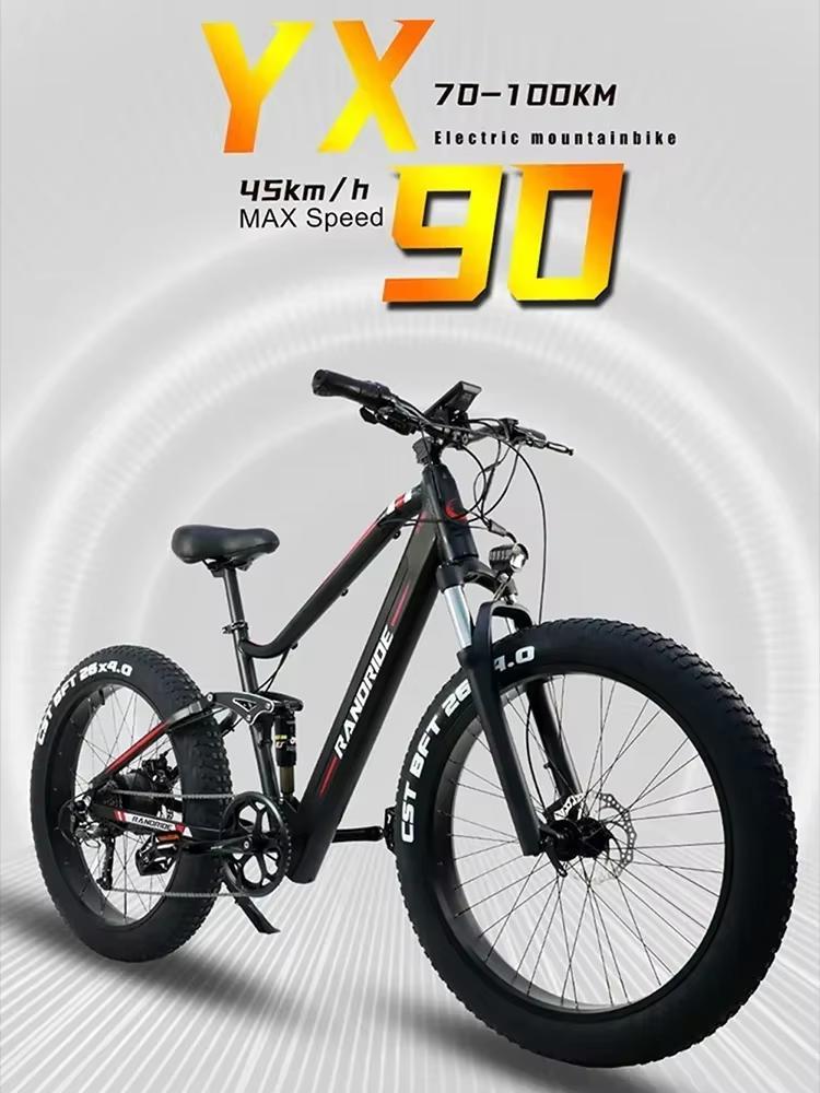 2024New Electric Bike YX90 1000W Motor 48V 13.6AH Fat Tire Mountain ebike Beach Snow Hidden Lithium Battery aldult Electric Bicycle