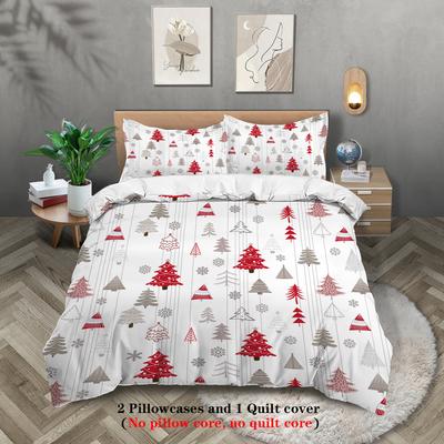 3-teiliges weihnachtliches Muster mit Weihnachtsbaumdruck (1 Bettbezug + 2 Kissenbezüge, ohne Kern) bequemes Bettwäscheset