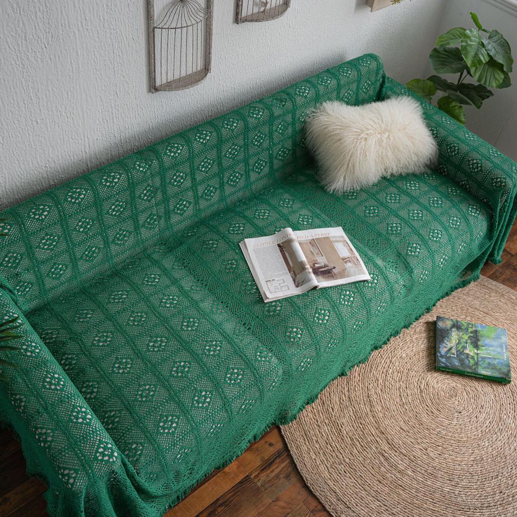 Sofa Towel Multifunctional Cover Retro Cotton Thread Hollowed Out Retro Green