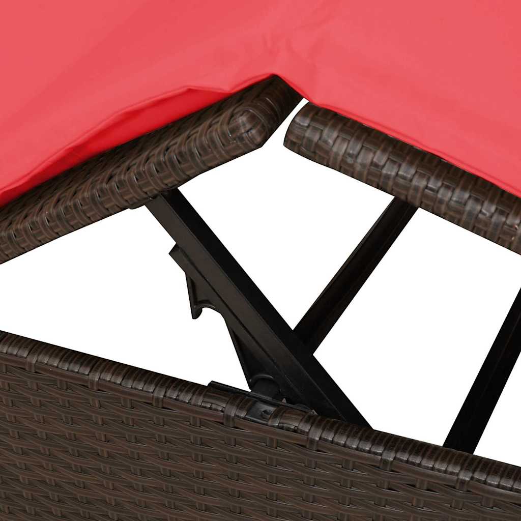 Double Sun Lounger Red 205 x 129 x 200 cm Poly Rattan