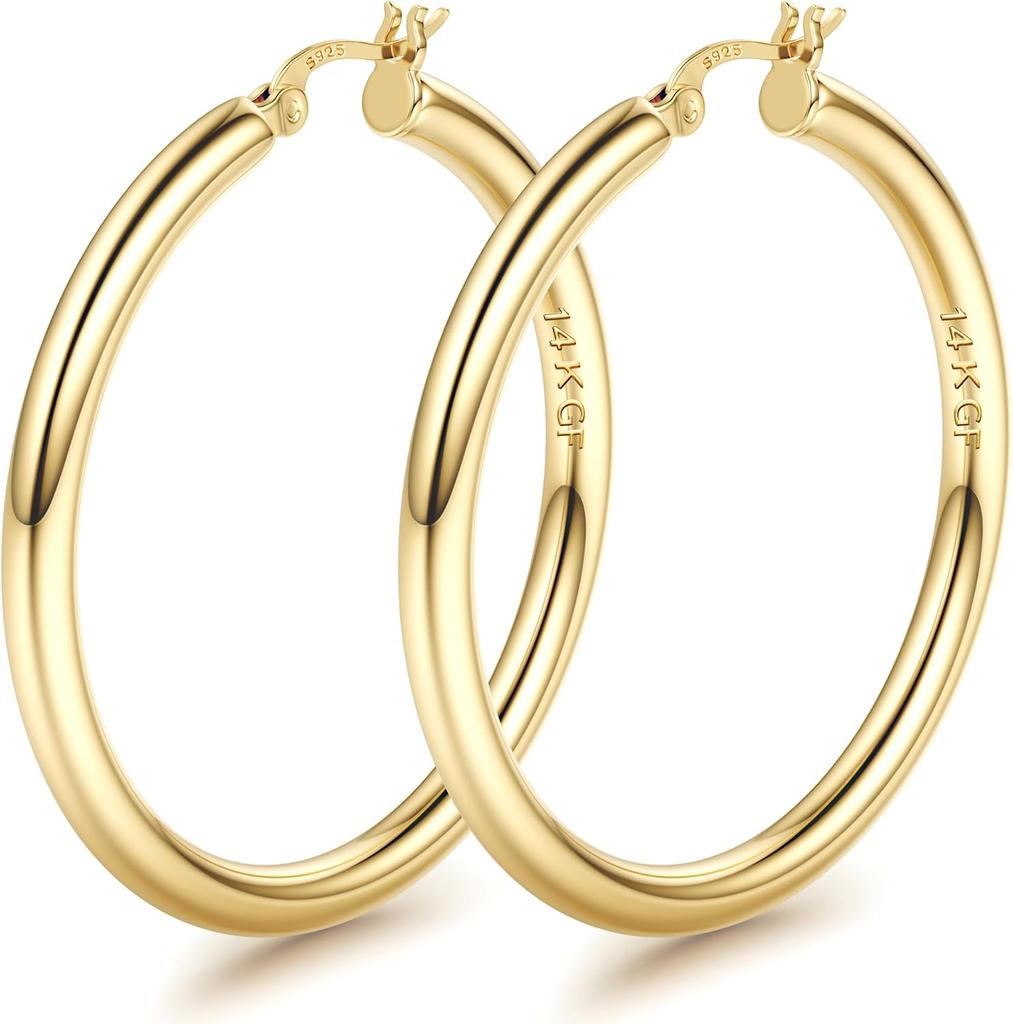 Drperfect 14K Gold Plated Chunky Hoop Earrings for Women Hypoallergenic Lightweight Large Hoops Jewelry