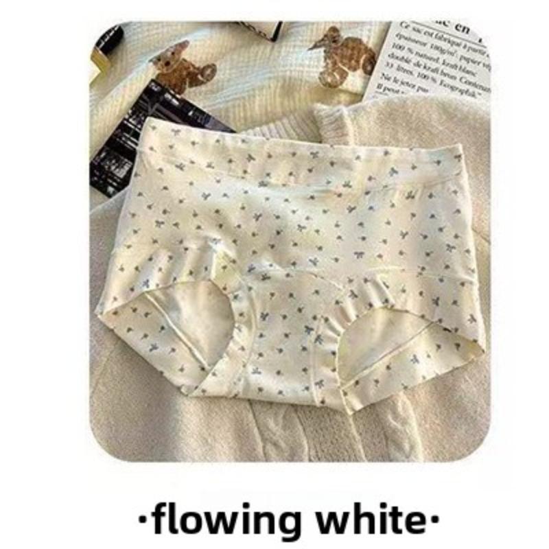 

Plus Size Women s Spring and Autumn Floral Print Pure Cotton 10A Anti Bacterial Hip Wrap Flat Angle Briefs 3XL білий
