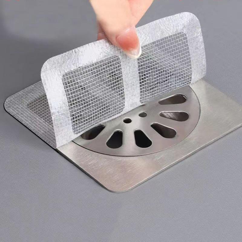 WTEMPO 50PCS 10*10CM Disposable Floor Drain Stickers Bathroom Hair Anti Clogging Filter Mesh Stickers, Shower Floor Drain Square Mesh Cover