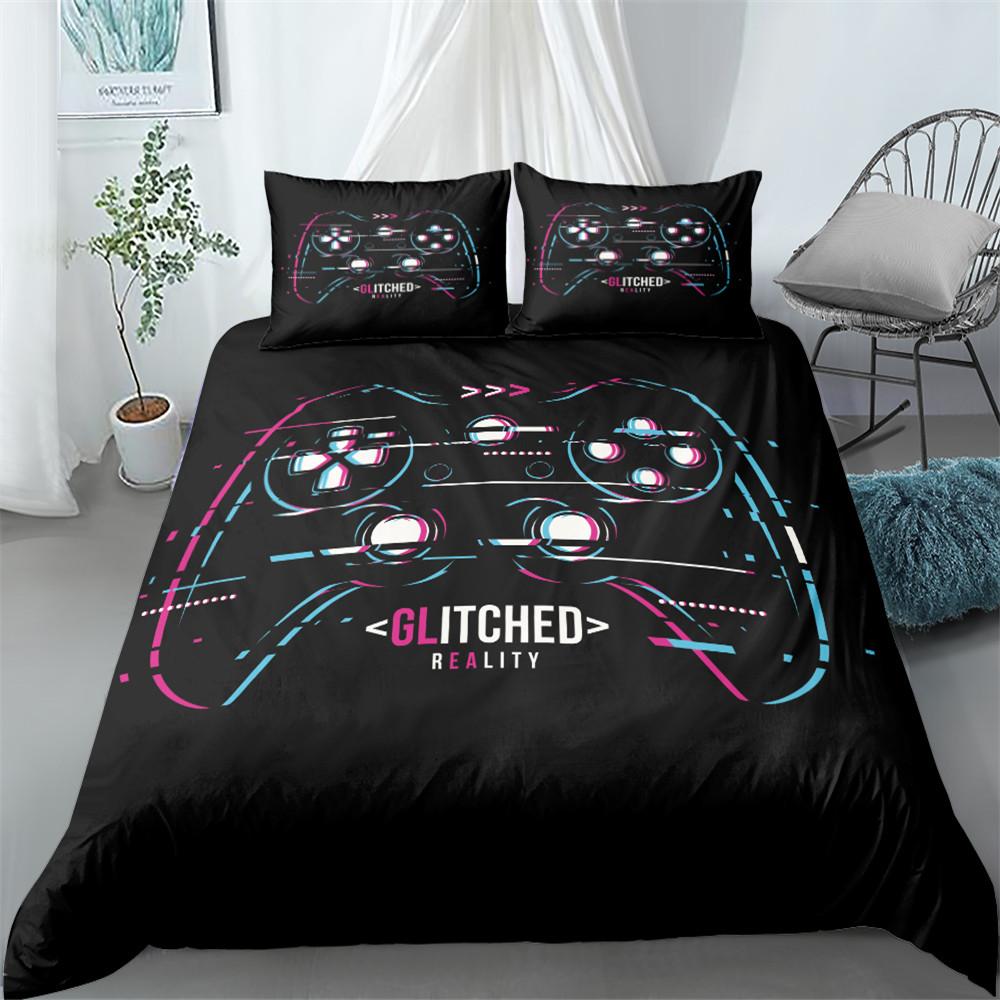 Game Controller Duvet Cover Set 3D Gamepad with Button King Queen Full Twin Size Comforter Cover for Kids Polyester Bedding Set