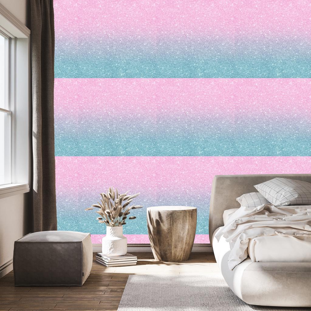 Powder pink, turquoise and blue glitter wallpaper 50x1000