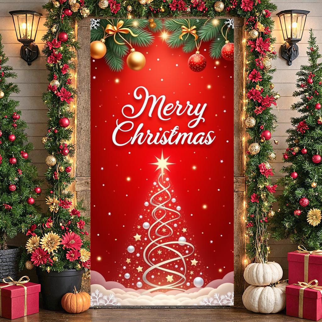 Xmas Backdrop Festive Pattern Holiday Background Christmas Decor Banner Gold Ornaments Festive Display For Christmas Eve Holiday