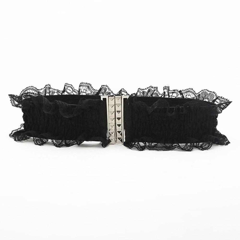 

Elegant Versatile Lace Waist Belt 6cm Width Solid Color Girdle Belts Elastic Elastic Sash for Women чорний