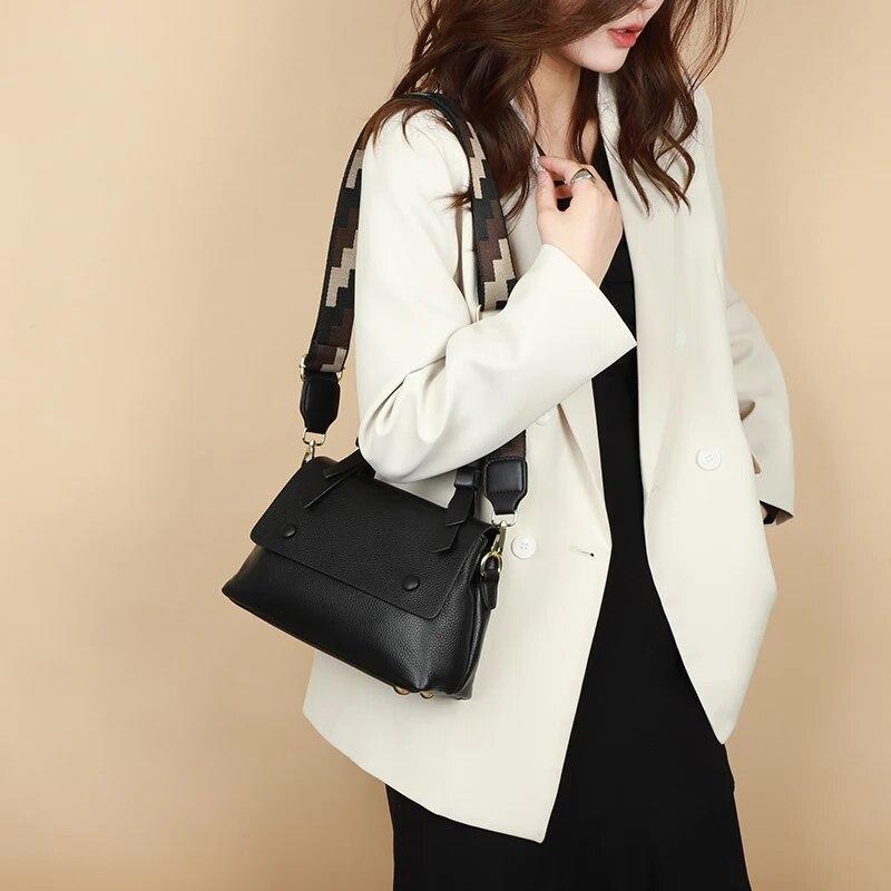 Genuine Leather Women Cowhide Tote The New Quality Leather Female Designer Handbag High Capacity Flap Shoulder Crossbod Bag