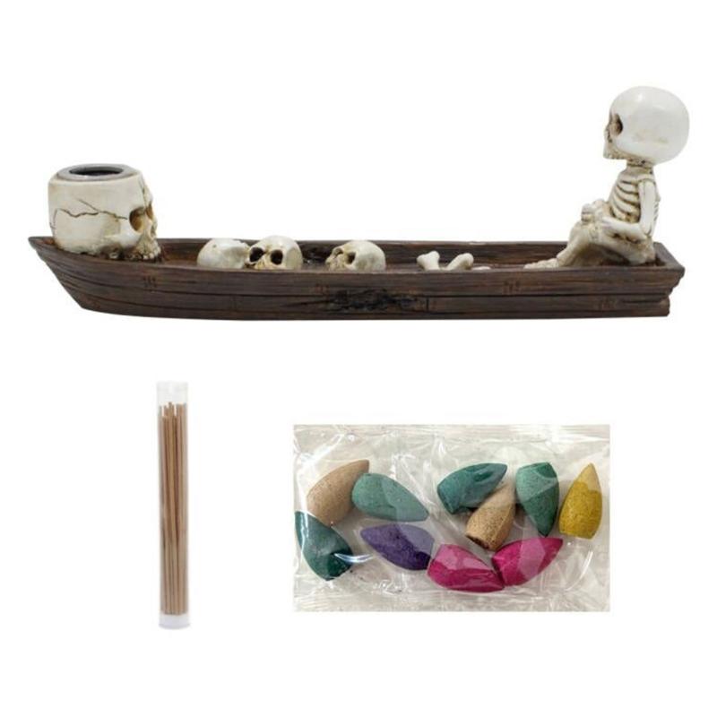 

Halloween Skull Fishing Boats Decorative Incenses Burners Backflow Incenses Stick Holder Desktops Statues Party Gift 1