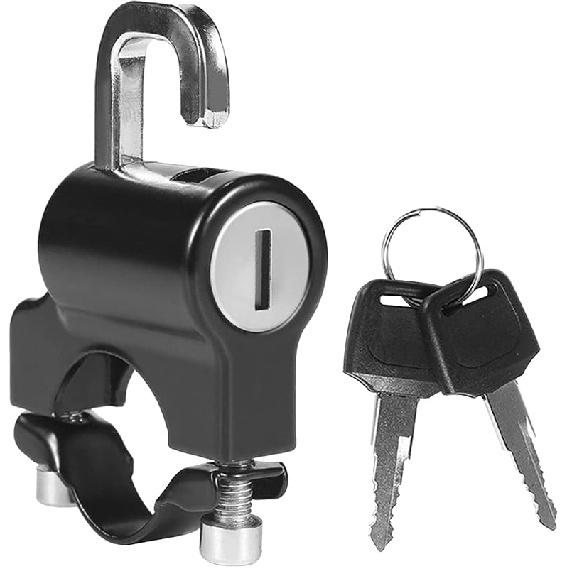 Universal Motorcycle Helmet Lock Anti-Theft Helmet Safety Lock Metal 22mm-26mm Black with 2 Keys Metal