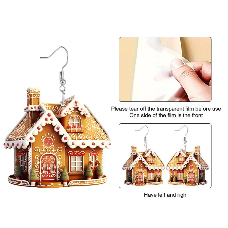 2D Flat 4-Pairs Cute Christmas Candy House Gnome Acrylic Dangle Earrings Festive Party Jewelry, Perfect Holiday Gift for Women