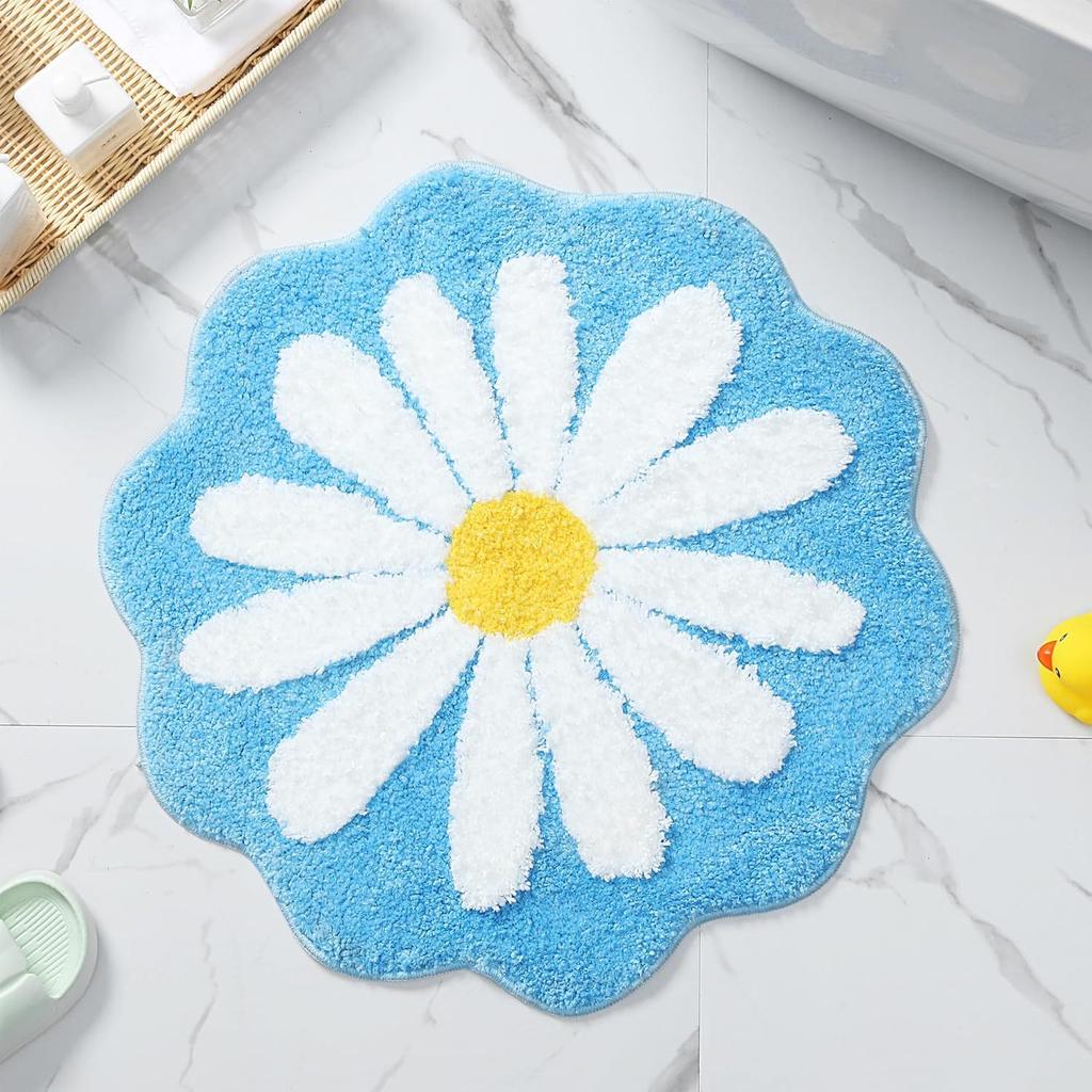 Daisy Flower Pattern Carpet for Home Bedroom Non Slip Bedside Blanket for Bathroom Absorbent Bathroom