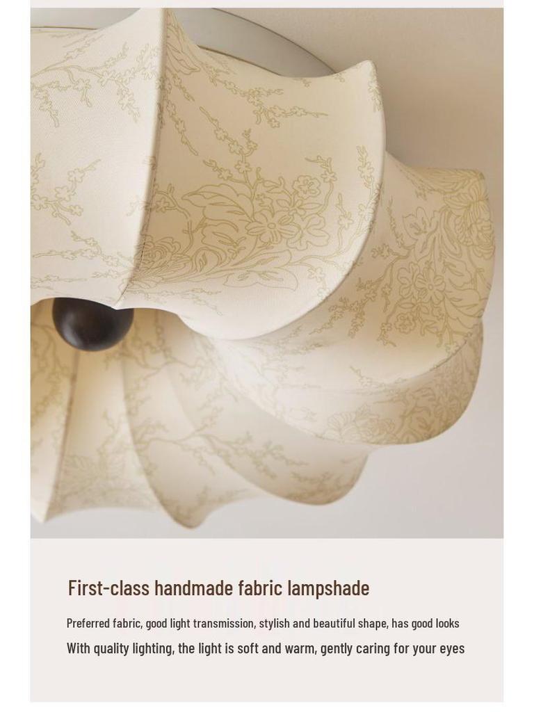 French Mid-Century Wabi-Sabi Ceiling Light: Retro South Seas Fabric Print for Bedroom & Study