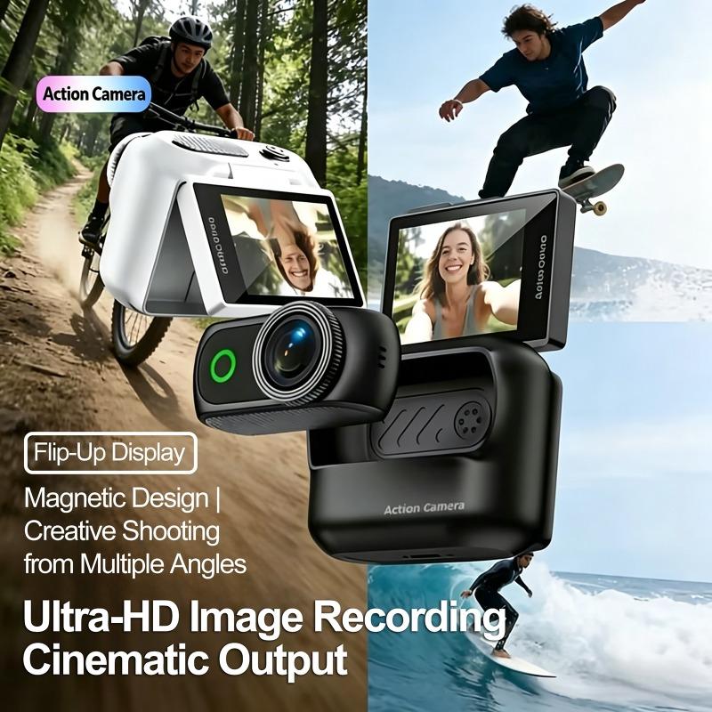 Portable Palm-Sized Action Camera with 2.0in Flip Screen 1080P 4K HD Magnetic Detachable Mini Cam for Day or Night Vlog Shooting
