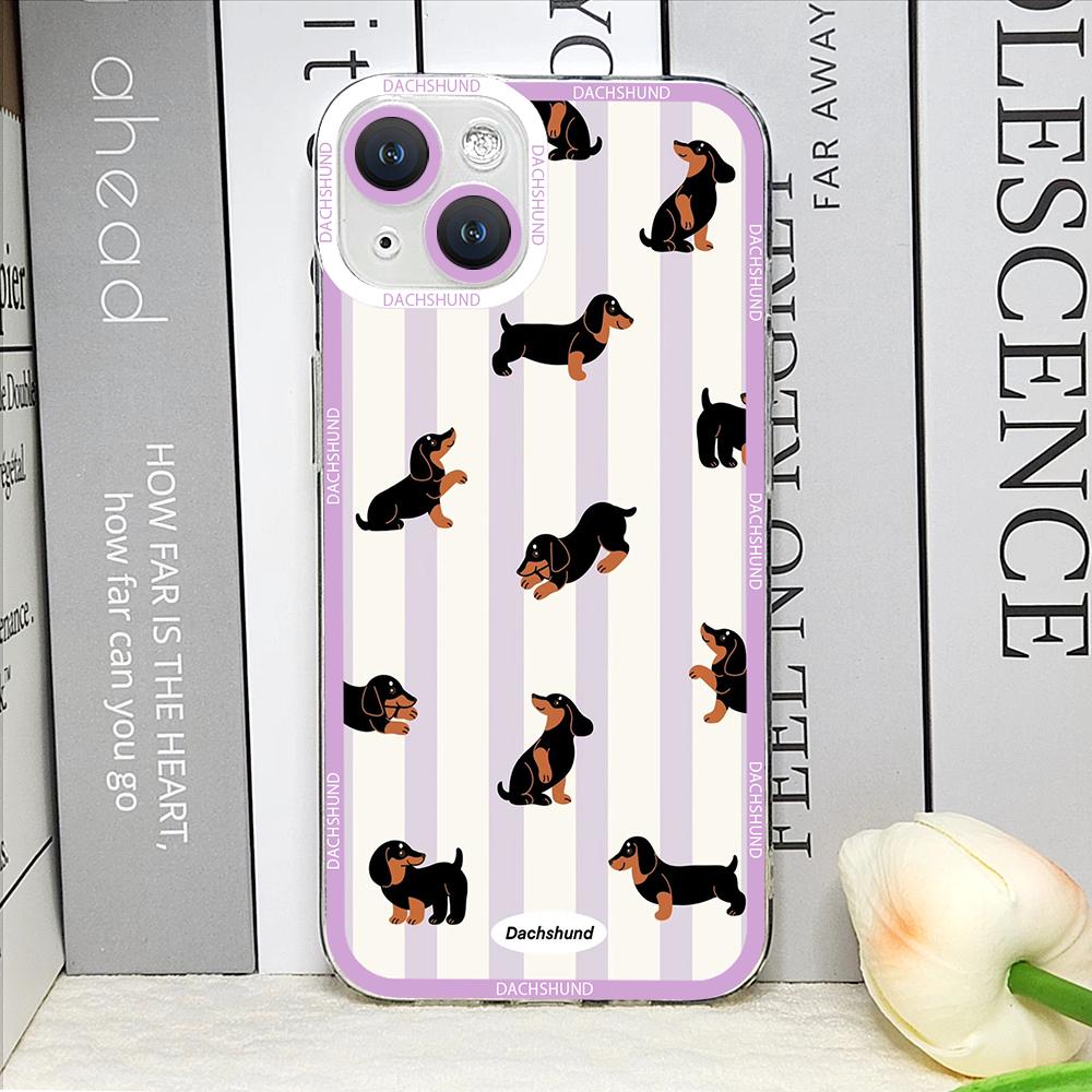 Cute Sausage Dog Animal Plaid Phone Case for IPhone 17 16 15 14 Plus 13 12 11 Pro Max Mini Dachshund Striped Printed Soft Cover