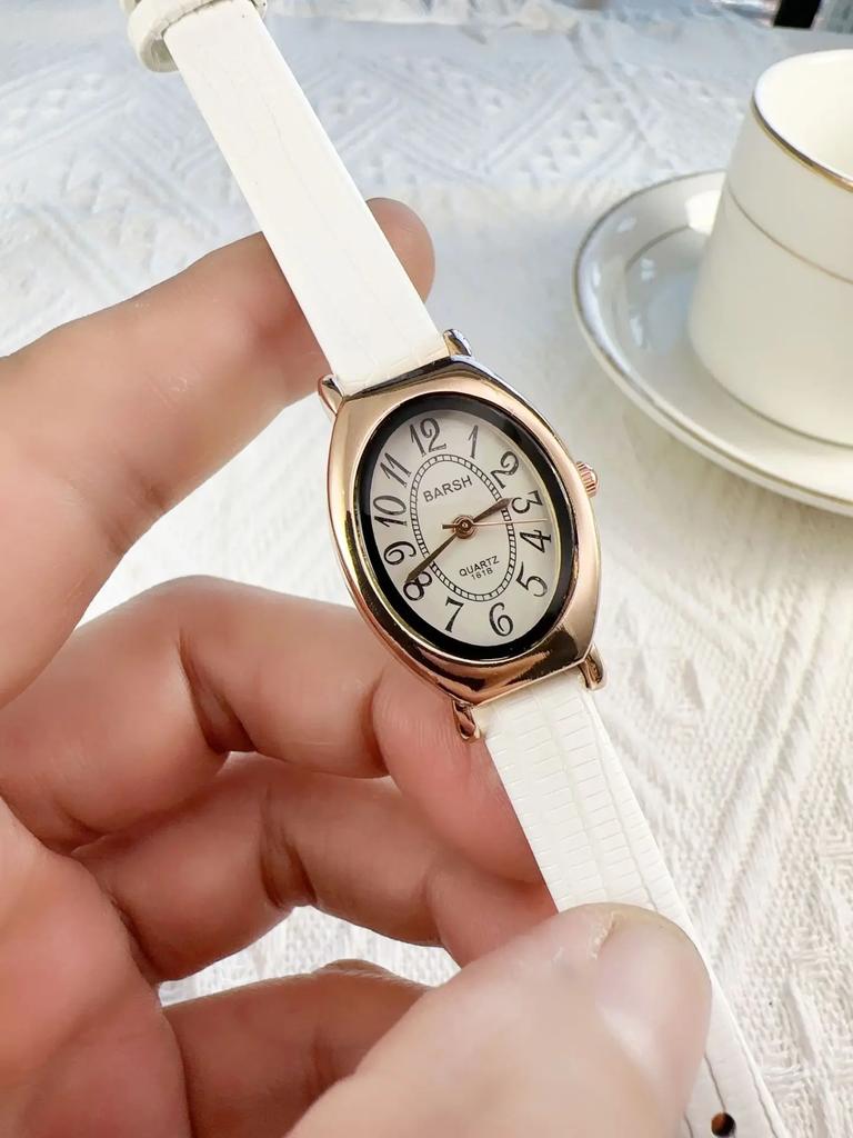 Vintage Design Classic Watch Fashion Oval Number Dial Quartz Watches Brown Leather Band Wristwatch Montre Femme Dropshipping