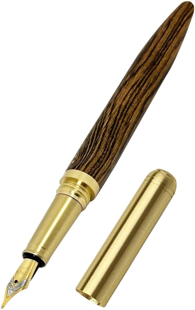 Retro Brass Fountain Pen with Wooden Gold Cap and Perfect for and Includes a Wooden Pencil Case UB-Lab. Screw-On Closure, Notebooks, Books, Letters,