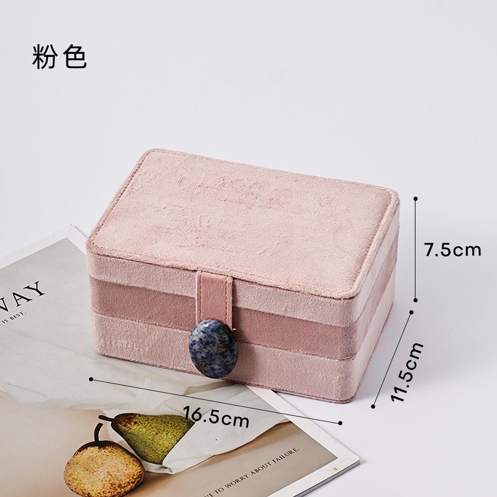 Natural Stone Double-Layer Velvet Jewelry Box for Earrings, Rings, Necklaces, and Travel Storage