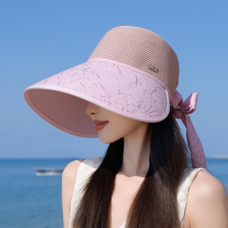 Summer Outdoor Sun Protection Hat Children Versatile Fashion Bow Straw Hat Beach Seaside Vacation Big Brim Sun Hat