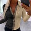 BITCED Women's Autumn Long Sleeve Simple Sexy V-Neck Printed Ladies Shirt Blouse